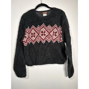 Vintage Palmetto's Fuzzy Fleece Fair Isle Sweater Gray Nordic Size Large